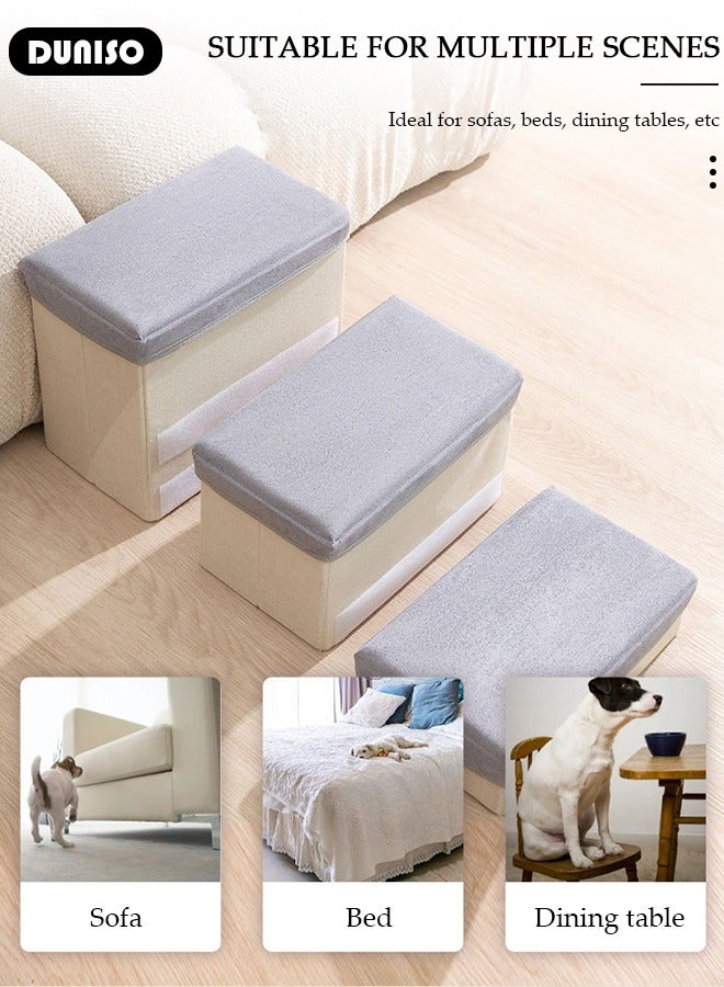 DUNISO سلم حيوانات أليفة قابل للطي 3 خطوات، سلالم كلاب ناعمة من الفلانيل 2 في 1 مع تخزين، خطوات قطط غير قابلة للانزلاق مع إسفنجة عالية المرونة وقابلة للتنفس لتسلق الجراء والقطط السرير العالي والأريكة - Image 2