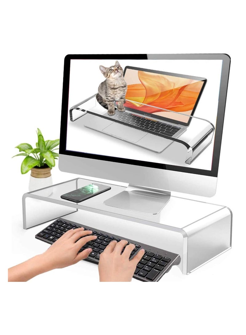 TPGP Clear Acrylic Keyboard Cover Protector Anti-Cat,2 in 1 Keyboard Bridge Protector and Monitor Stand - Image 1