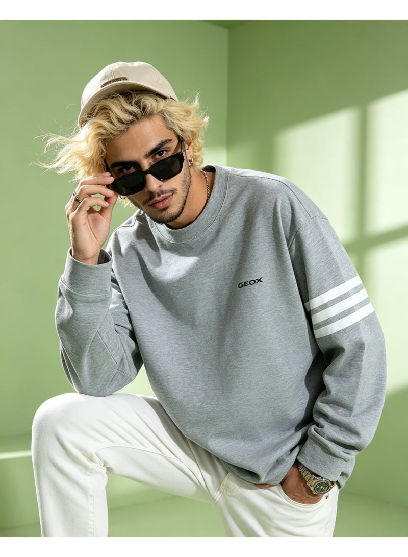 GEOX Men's & Women's Long Sleeve Casual Crew Neck Sweatshirt Regular Fit Daily Wear Light Grey - Image 2