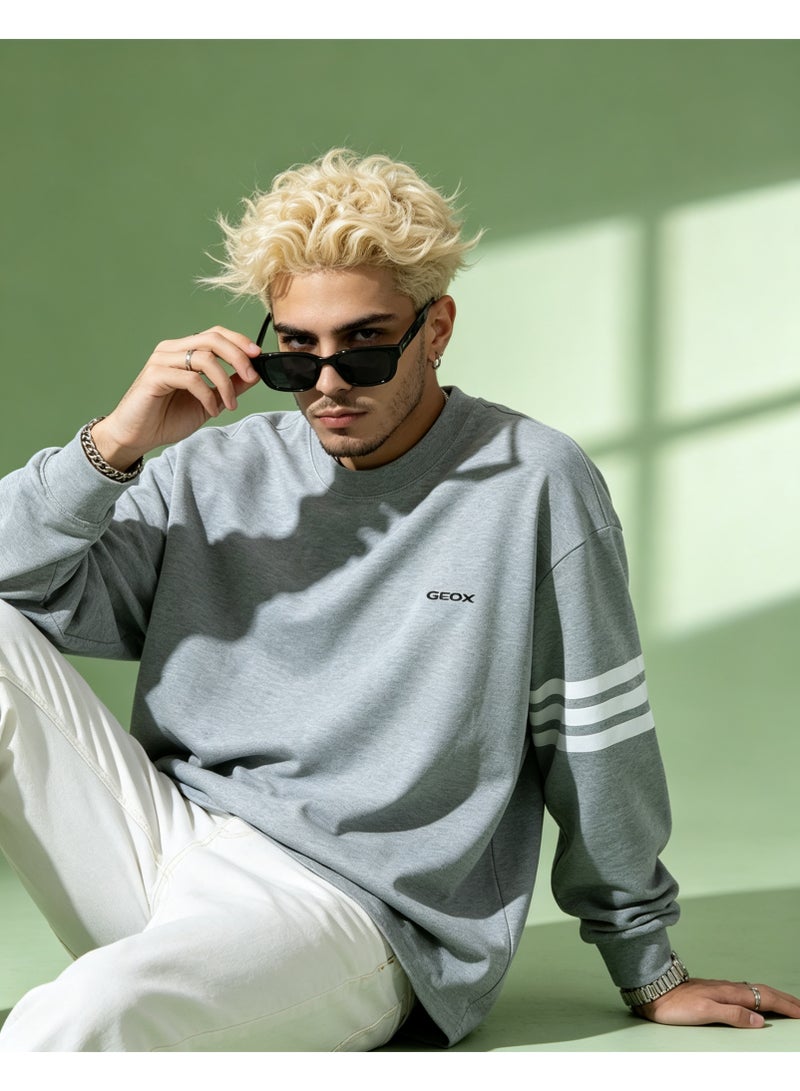 GEOX Men's & Women's Long Sleeve Casual Crew Neck Sweatshirt Regular Fit Daily Wear Light Grey - Image 5