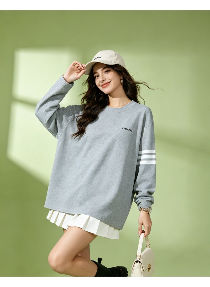 GEOX Men's & Women's Long Sleeve Casual Crew Neck Sweatshirt Regular Fit Daily Wear Light Grey - Image 4