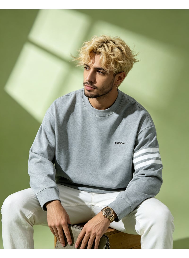 GEOX Men's & Women's Long Sleeve Casual Crew Neck Sweatshirt Regular Fit Daily Wear Light Grey - Image 1