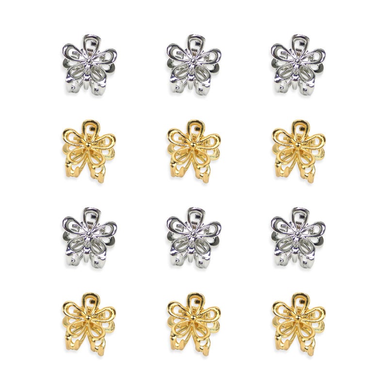 YISSION 12PCS Hair Clips for Women  Girls  Cute Mini Flower Barrettes in Gold  Silver Metal for Thin  Thick Hair
