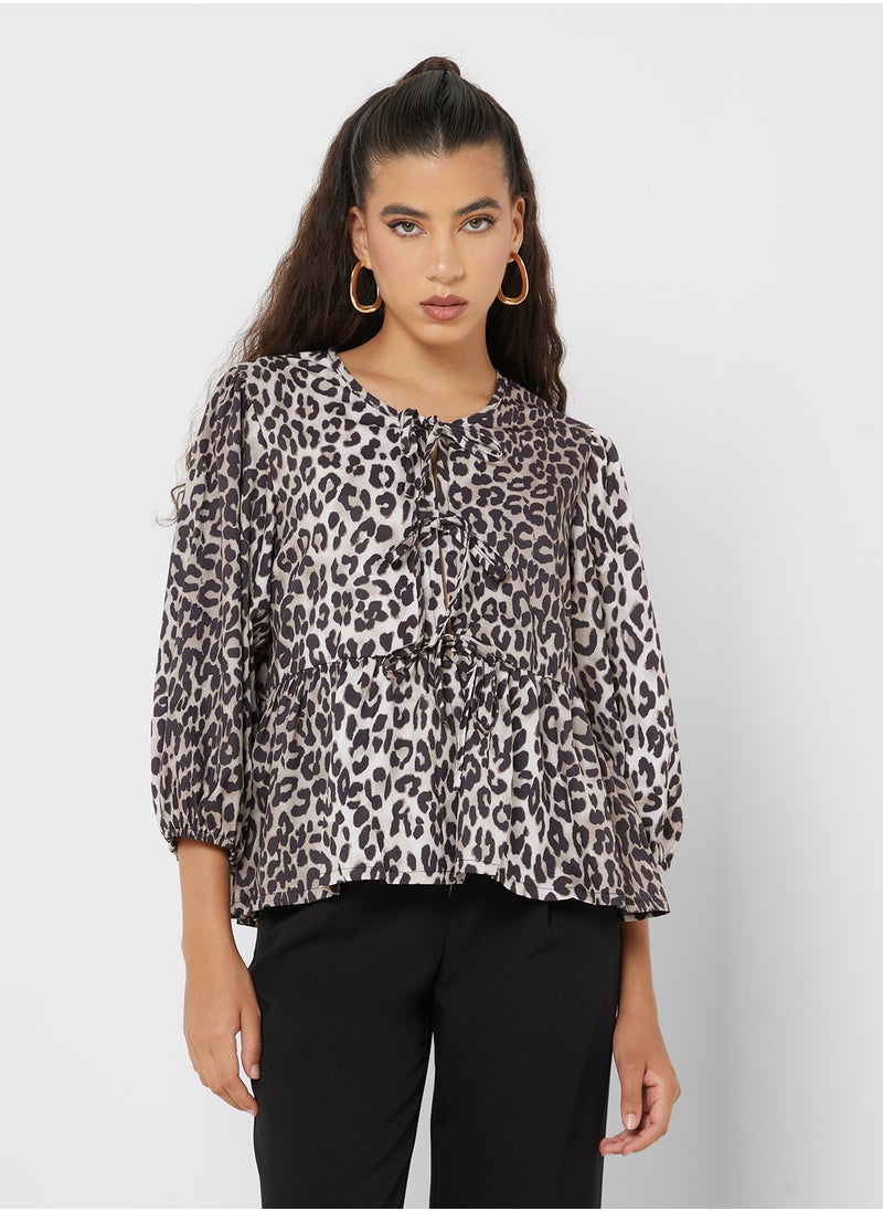 Ginger Leopard Print Tie Up Blouse  - Image 1