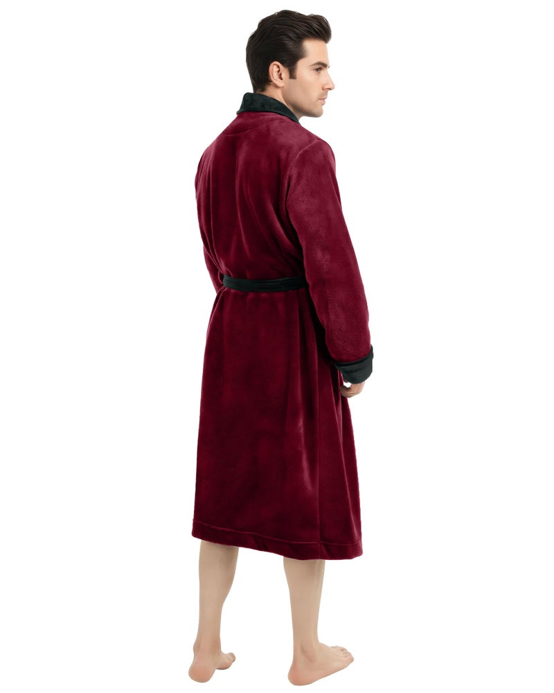 NY Threads Mens Robe, Luxury Plush Fleece Mens Bathrobe, Spa Bath Robe for Men, Large-X-Large, Burgundy Black - Image 1