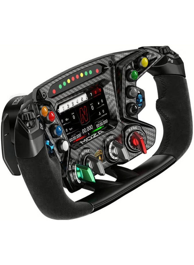 MOZA Automobili Lamborghini Squadra Corse Essenza SCV12 Sim-Racing Steering Wheel, 4.3" LCD Touch Display, Suede leather Grip, 72 Programmable Inputs, Wired Connectivity, Black | Essenza-SCV12 - Image 2
