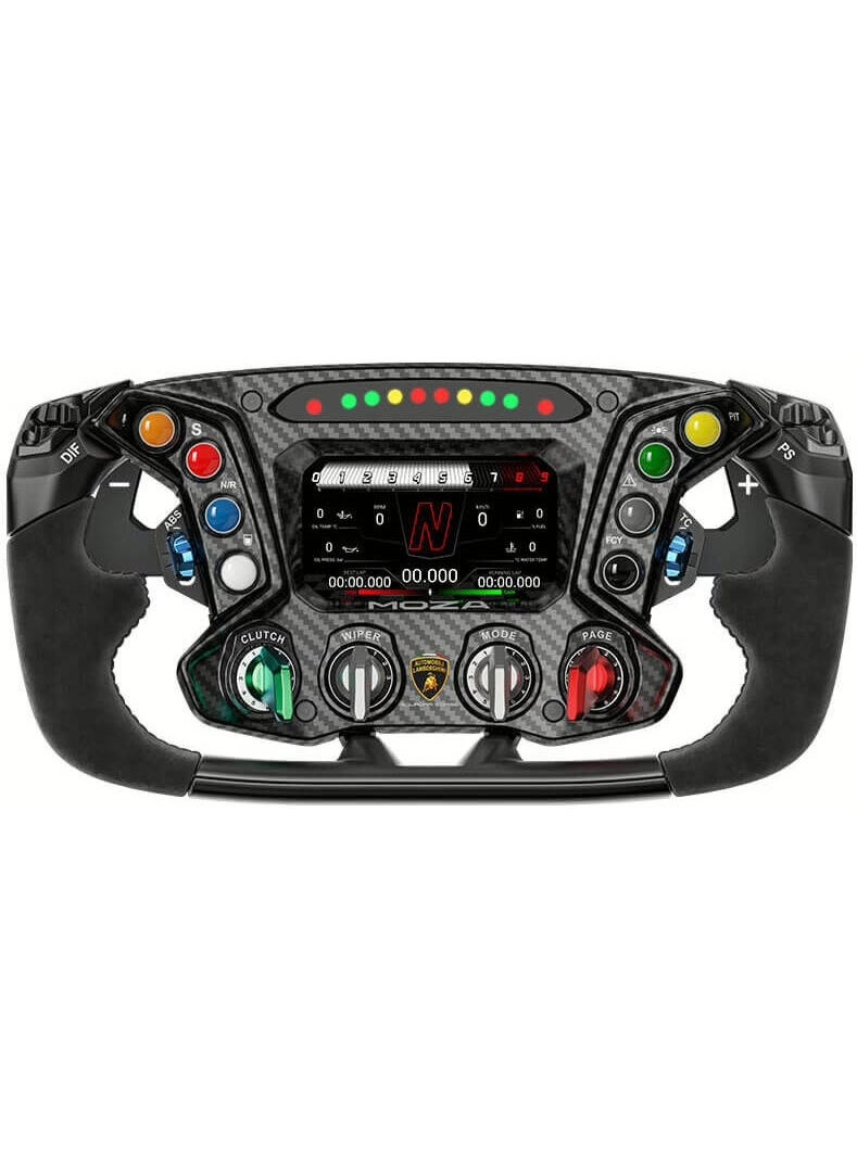 MOZA Automobili Lamborghini Squadra Corse Essenza SCV12 Sim-Racing Steering Wheel, 4.3" LCD Touch Display, Suede leather Grip, 72 Programmable Inputs, Wired Connectivity, Black | Essenza-SCV12 - Image 1