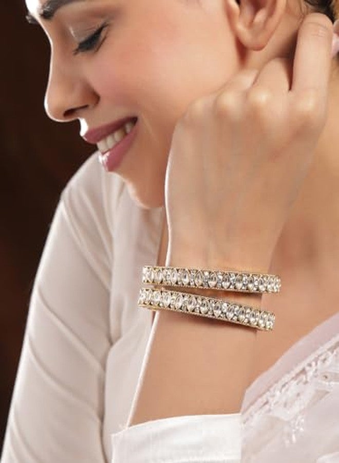 Rubans Womens Set of 2 18K Mehandi Gold-Plated Bangles with Cubic Zirconia & White Stone Detailing - Image 3