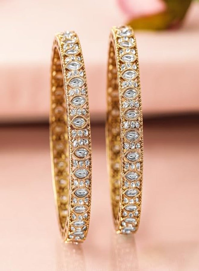 Rubans Womens Set of 2 18K Mehandi Gold-Plated Bangles with Cubic Zirconia & White Stone Detailing - Image 4