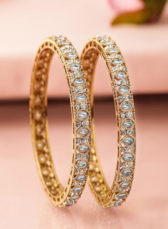 Rubans Womens Set of 2 18K Mehandi Gold-Plated Bangles with Cubic Zirconia & White Stone Detailing - Image 5