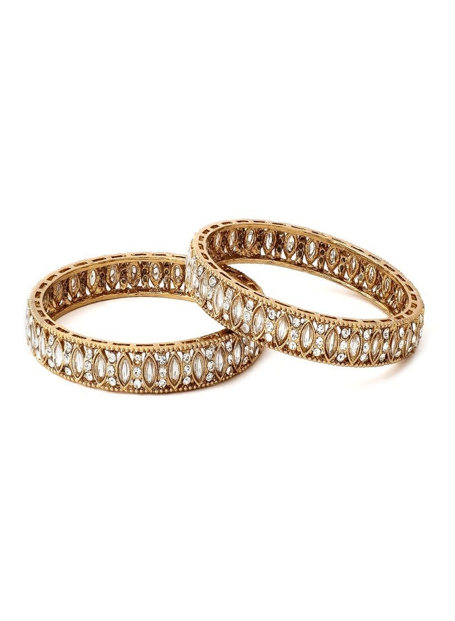 Rubans Womens Set of 2 18K Mehandi Gold-Plated Bangles with Cubic Zirconia & White Stone Detailing - Image 2