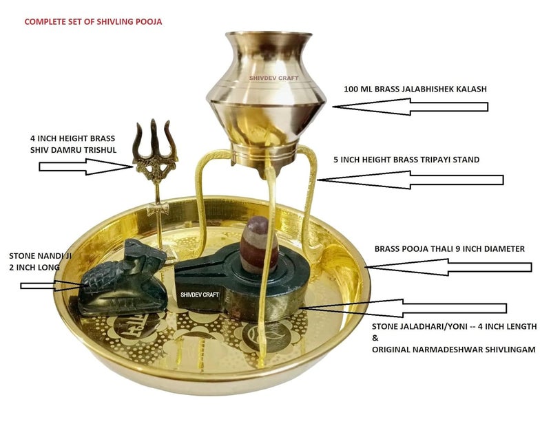 SHIVDEV CRAFT Narmadeshwar Shivling with Jaldhara Abhishekam Set Stand Lota Trishul Puja Plate Set - Image 4