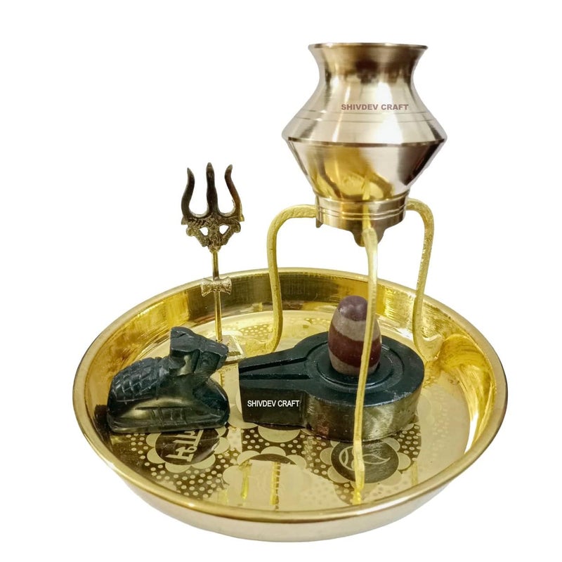 SHIVDEV CRAFT Narmadeshwar Shivling with Jaldhara Abhishekam Set Stand Lota Trishul Puja Plate Set - Image 1
