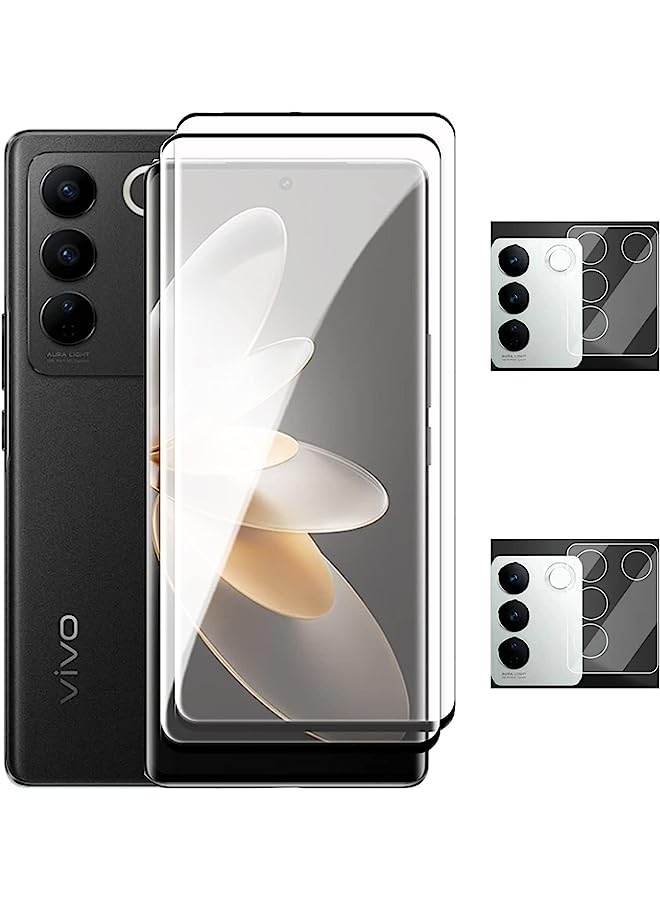 erorex Hugewth Compatible For Vivo V27 5G Screen Protector With Camera Lens Protector,Hd Scratch Resistant No Bubbles Tempered Glass Film (Black) - Image 1