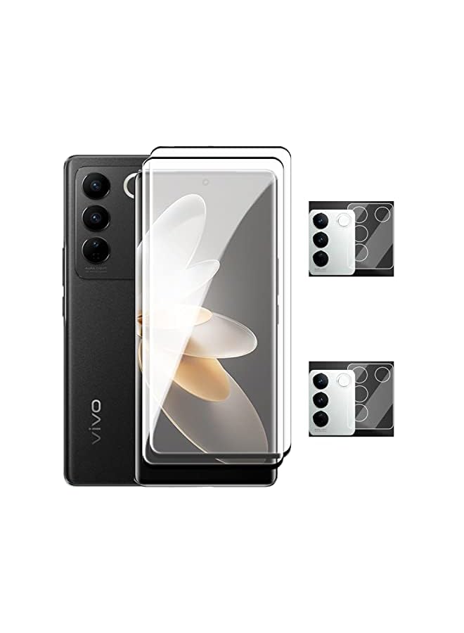 erorex Hugewth Compatible For Vivo V27 5G Screen Protector With Camera Lens Protector,Hd Scratch Resistant No Bubbles Tempered Glass Film (Black) - Image 2