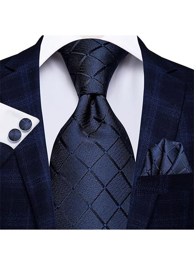 Men Ties Sets Silk Stripe Paisley Necktie Pocket Square Cufflinks for Business Wedding - Image 3