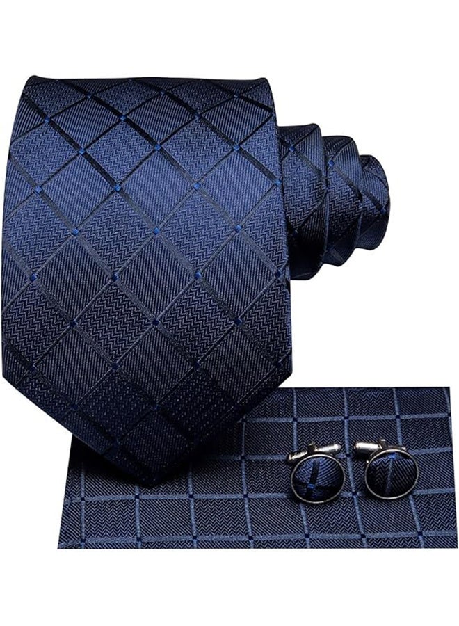 Men Ties Sets Silk Stripe Paisley Necktie Pocket Square Cufflinks for Business Wedding - Image 2