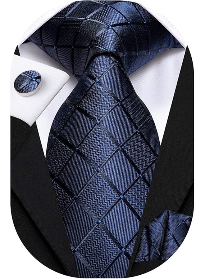 Men Ties Sets Silk Stripe Paisley Necktie Pocket Square Cufflinks for Business Wedding - Image 1
