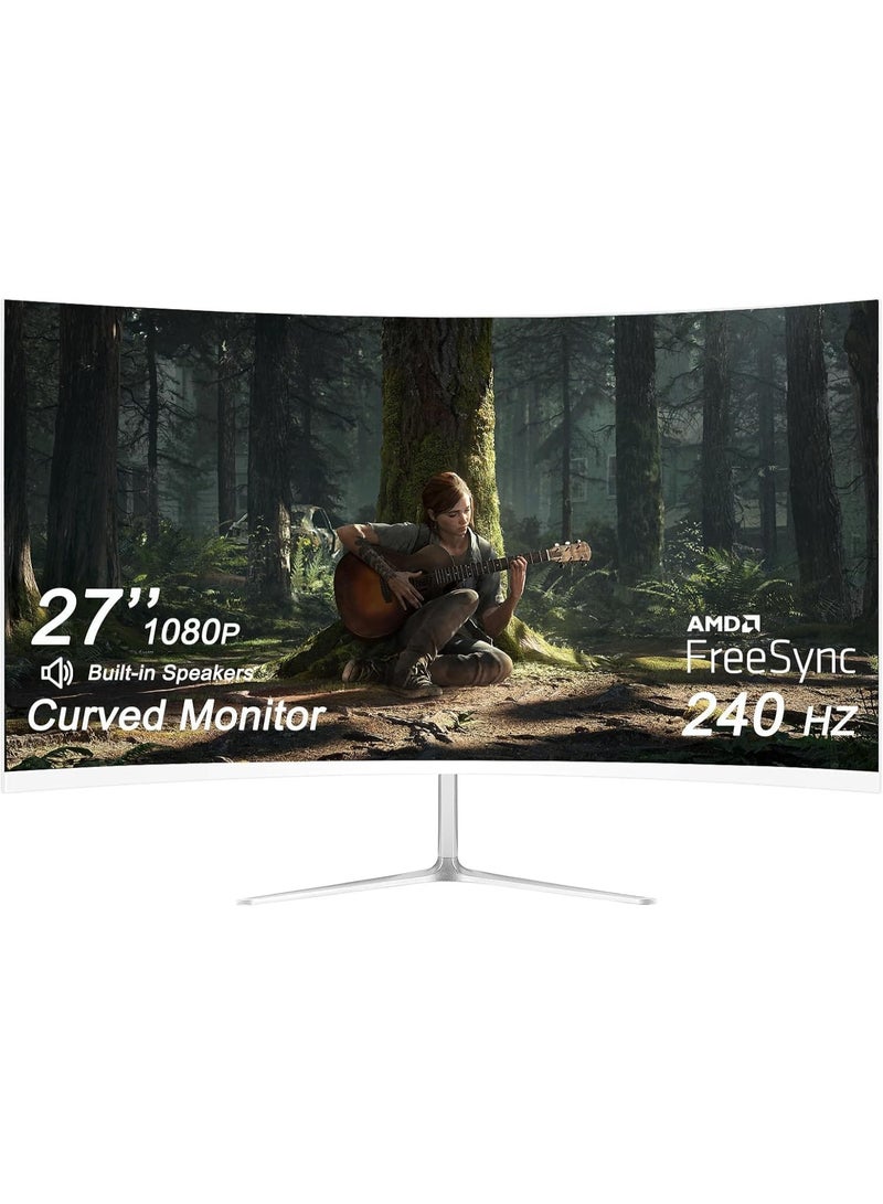 27-inch Gaming Curved Monitor Full HD 1080P 1920x1080 With 240Hz (Supports 165Hz) | AMD FreeSync Premium Technology  | 1ms (VRB) | VA Screen, DP HDMI, White - Image 1
