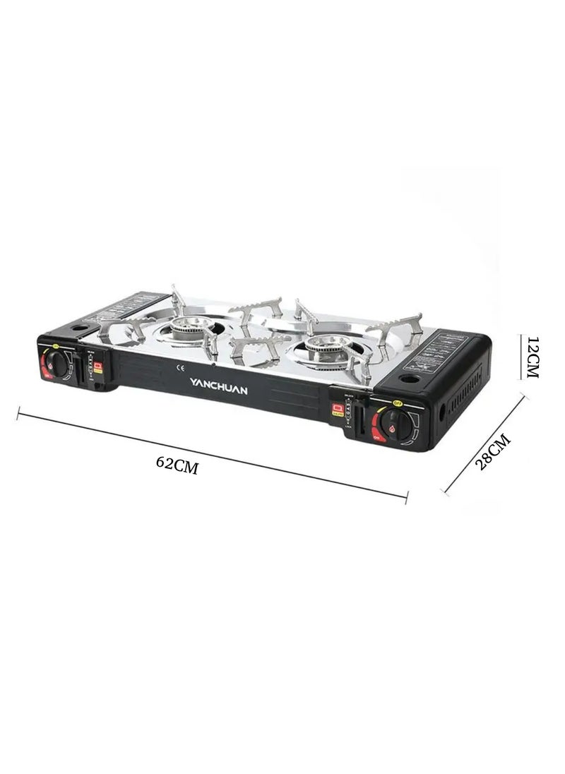 YanChuan - Butane Gas Stove Double Burner Camping Stove - Two-Way Portable Camping Stove with Butane Gas Cartridge Supported Carrying Case - Cassette Furnace Outdoor Travel Picnic Cooker Cookware Camp Stove for Hiking, - Image 1