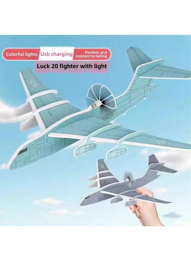 طائرة إسفنجية كهربائية قابلة لإعادة الشحن عبر USB، طائرة شراعية ذات سطحين في الهواء الطلق للأطفال، نموذج طيران مُجمَّع - اللون: ذو سطحين مع ضوء - Image 2