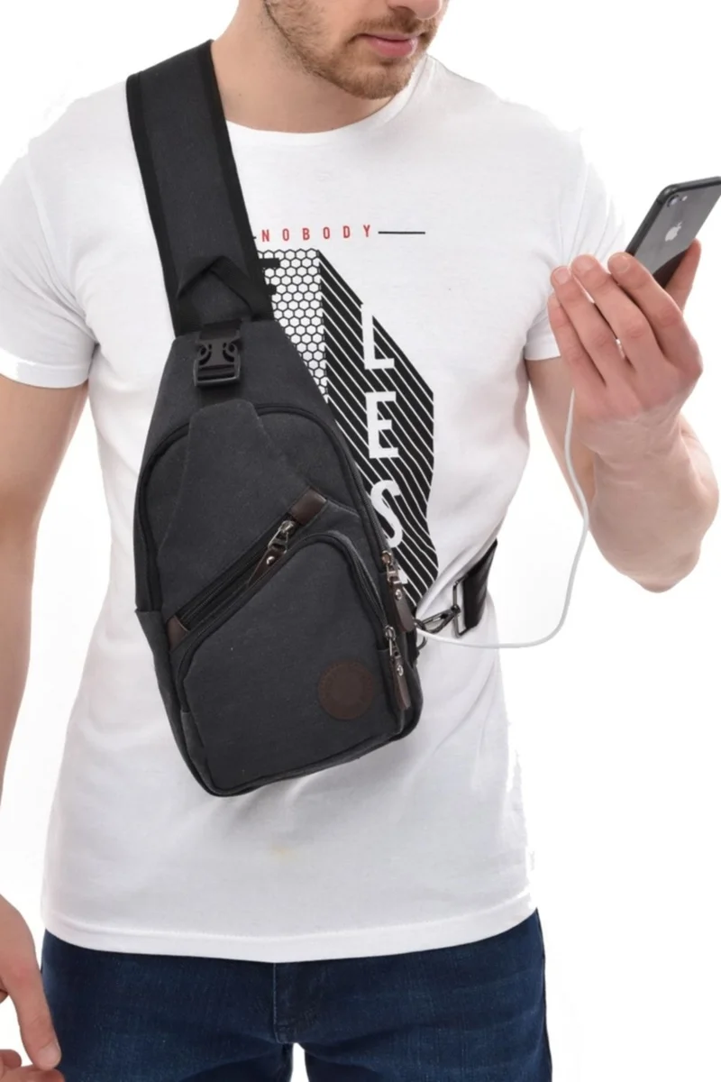 Avca Unisex Canvas Cross Strap Waist Shoulder Bag with USB Headphone Outlet