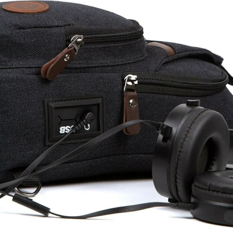Avca Unisex Canvas Cross Strap Waist Shoulder Bag with USB Headphone Outlet