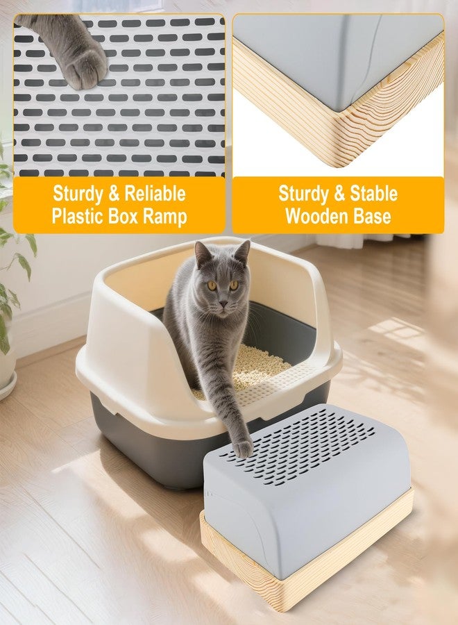 Catcan Cat Ramp for Litter Box with Wooden Base, Catcan Litter Box Step with Filter Function Double Layered Self-Cleaning Cat Litter Trapper for Small & Elderly Cats - Image 3