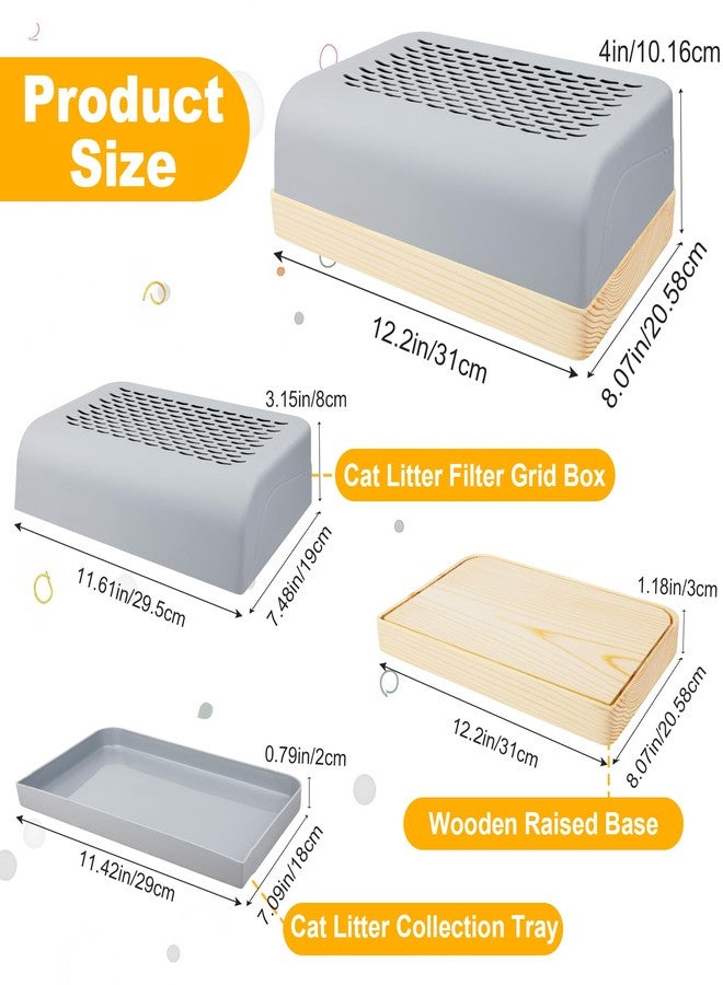 Catcan Cat Ramp for Litter Box with Wooden Base, Catcan Litter Box Step with Filter Function Double Layered Self-Cleaning Cat Litter Trapper for Small & Elderly Cats - Image 2
