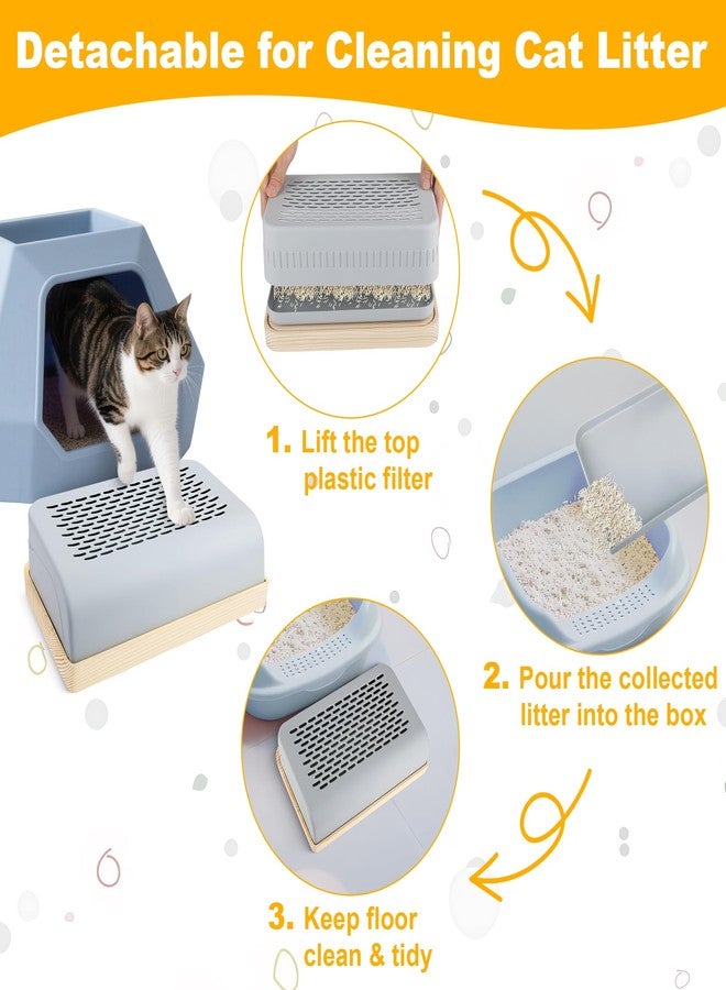 Catcan Cat Ramp for Litter Box with Wooden Base, Catcan Litter Box Step with Filter Function Double Layered Self-Cleaning Cat Litter Trapper for Small & Elderly Cats - Image 5