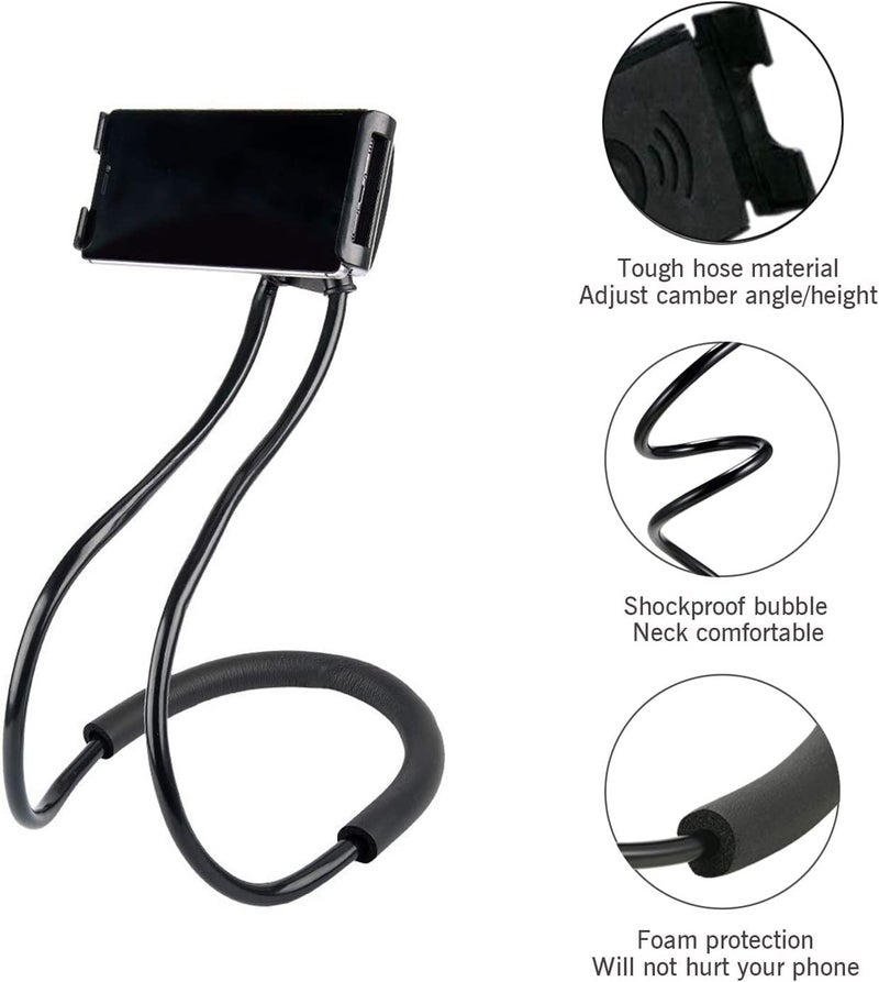 CELLMASTER Lazy Neck Phone Holder, Neck Hanging Mobile Cell Phone Stand, Flexible Rotating Mounts for Smartphones (Black) - Image 4