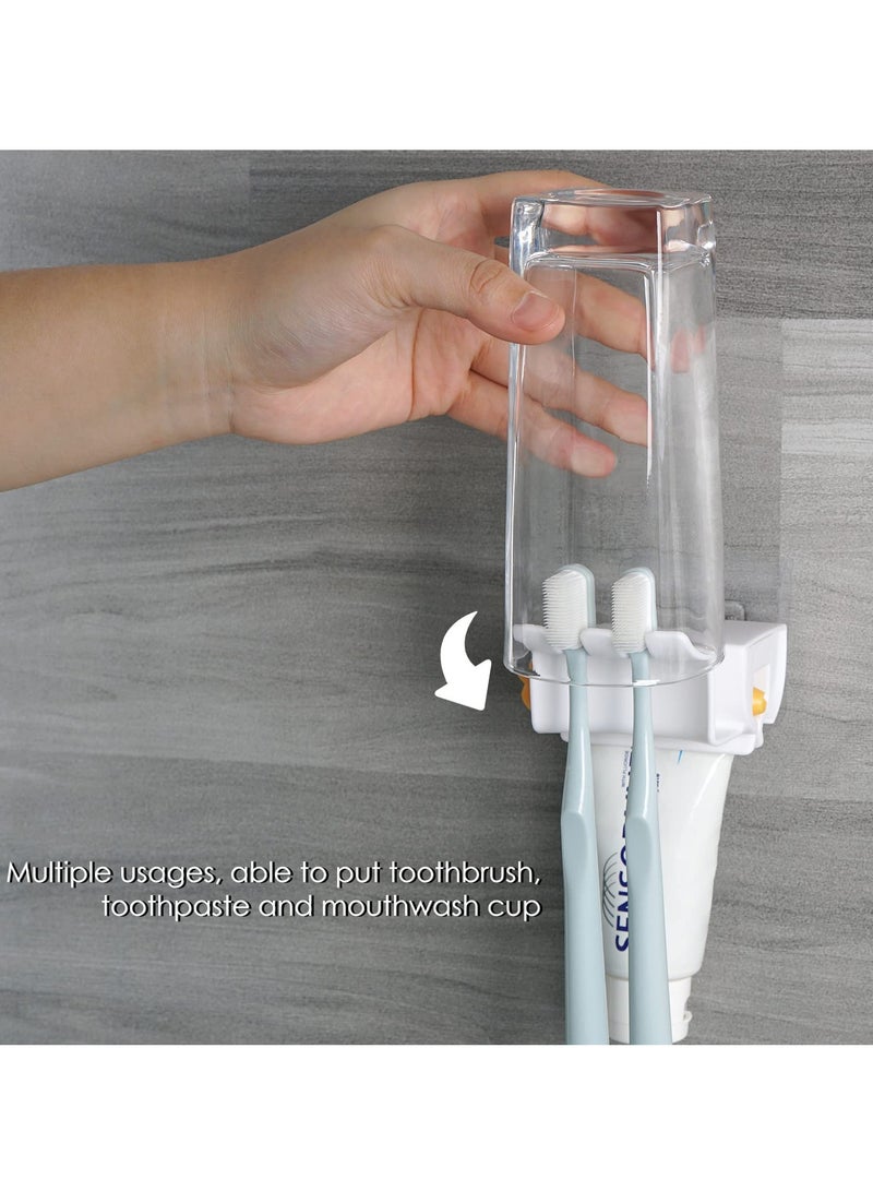 حامل فرشاة أسنان مثبت على الحائط من SYOSI، مجموعة من قطعتين، حامل فرشاة أسنان للحمامات مع موزع معجون الأسنان، منظم تخزين فرشاة الأسنان مع شريط مزدوج الجوانب وخالي من الحاجة للتثقيب (أبيض)