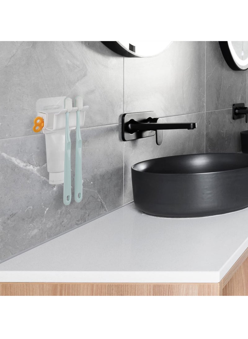 حامل فرشاة أسنان مثبت على الحائط من SYOSI، مجموعة من قطعتين، حامل فرشاة أسنان للحمامات مع موزع معجون الأسنان، منظم تخزين فرشاة الأسنان مع شريط مزدوج الجوانب وخالي من الحاجة للتثقيب (أبيض)