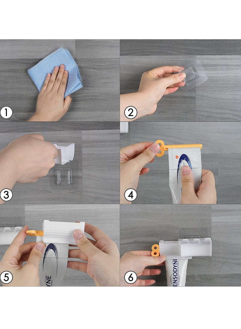 حامل فرشاة أسنان مثبت على الحائط من SYOSI، مجموعة من قطعتين، حامل فرشاة أسنان للحمامات مع موزع معجون الأسنان، منظم تخزين فرشاة الأسنان مع شريط مزدوج الجوانب وخالي من الحاجة للتثقيب (أبيض)