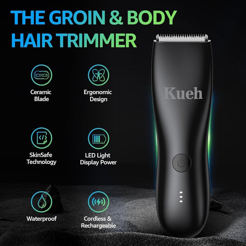 Kueh Body Trimmer for Men and Women, Ball Shaver, Electric Groin & Pubic Hair Trimmer, Waterproof Wet/Dry Groomer, Replaceable Ceramic Male Hygiene Razor Clippers - Image 2