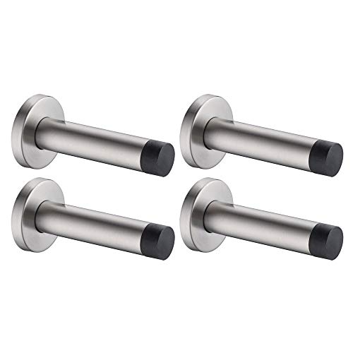 JQK Door Stopper, 304 Stainless Steel Thicken 1mm Sound Dampening Door Stop Bumper Wall Protetor 4 Pack, Brushed, DSB5-BN-P4 - Image 1