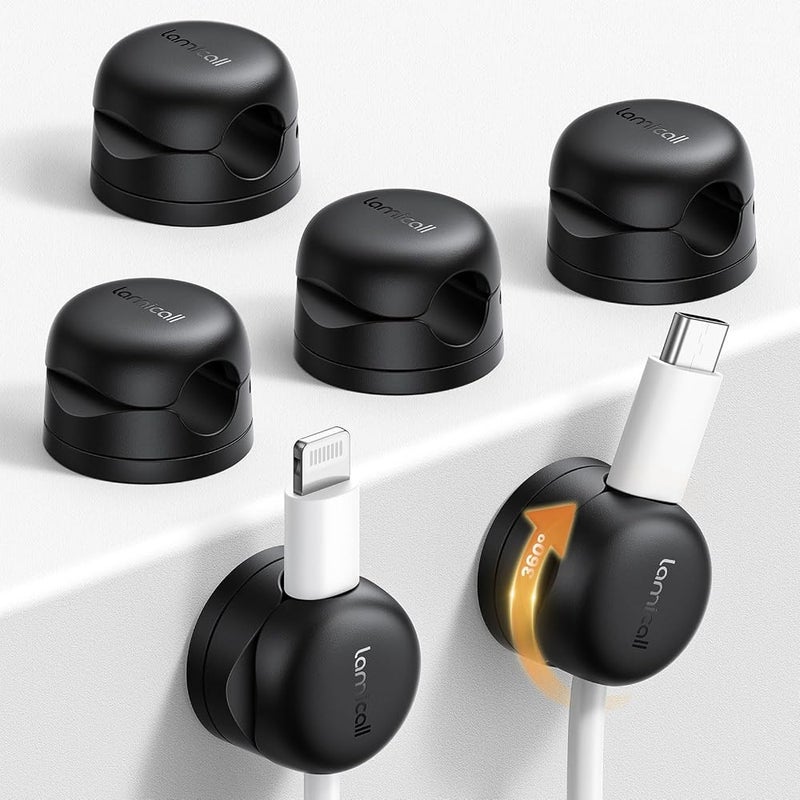 Lamicall 6Pack Cord Organizer, [Upgrade Rotatable] [1s Lock] Spring Cable Holder -Lamicall Cord Management Clips, Desk Phone Charger Holder, Adhesive USB Wire Organizer Keeper for Office Nightstand - Image 1