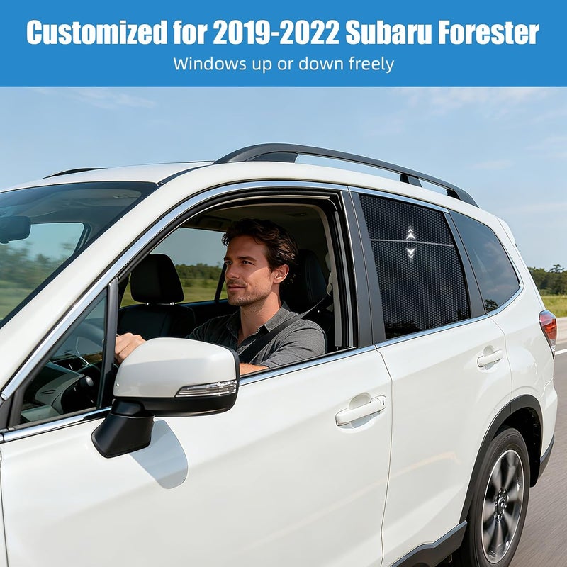 ستائر نوافذ السيارة لسيارة Forester 2019-2022 - ستارة شمسية للنافذة الجانبية الخلفية للأطفال، أغطية نوافذ خصوصية سيارة بشبكة قابلة للتنفس، حماية من الأشعة فوق البنفسجية وعزل حراري للرحلات الطويلة، القيلولة، التخييم - Image 2