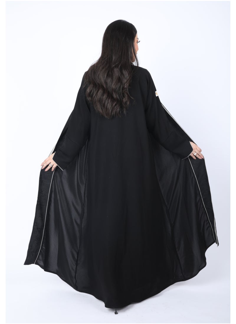 FULL JOY - Black Abaya made of light fabric decorated with white - Image 1