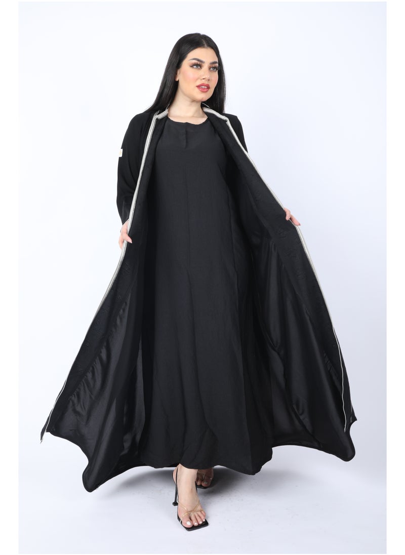 FULL JOY - Black Abaya made of light fabric decorated with white - Image 1