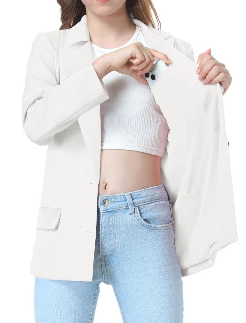 EXARUS Girls Blazer Kids Blazers Jacket Teen Suit Casual White Blazer Long Sleeve Open Front Button Formal Lapel Collar with Inner Pockets School 12Y - Image 3