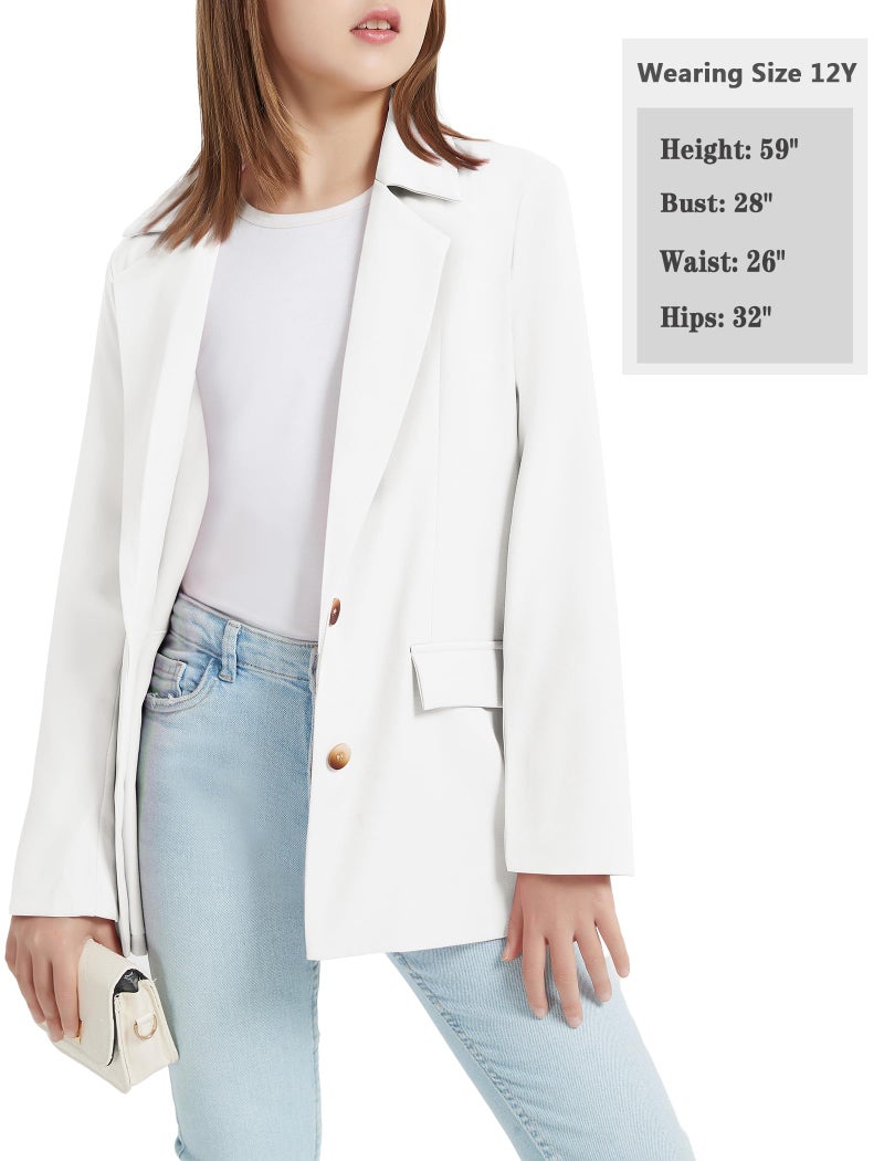 EXARUS Girls Blazer Kids Blazers Jacket Teen Suit Casual White Blazer Long Sleeve Open Front Button Formal Lapel Collar with Inner Pockets School 12Y - Image 5