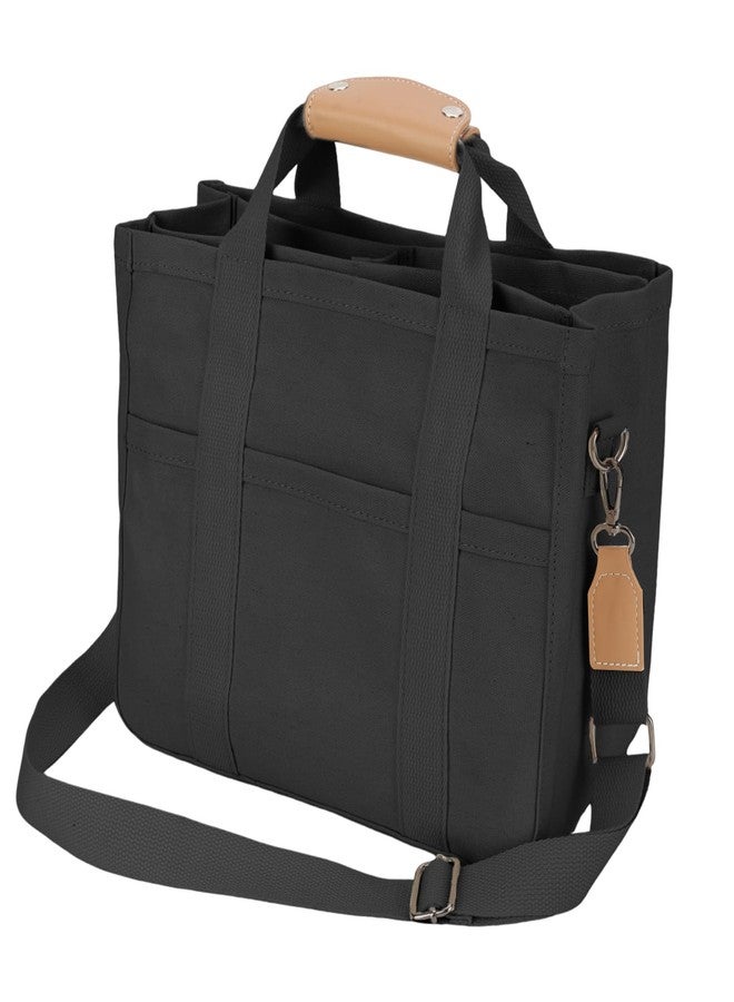 Barsine Canvas Tote Bag with Compartments Pockets Stylish Lightweight Messenger Bags for Work Church College, Black - Image 5
