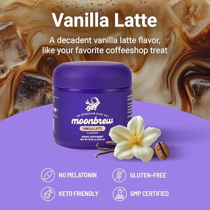 MoonBrew Magnesium Sleep Aid Drink Mix, Vanilla Latte – Melatonin-Free Nighttime Ritual for Relaxation & Deep Rest – Caffeine-Free Sleepy Latte with L-Theanine & Zinc – 25 Servings - Image 4