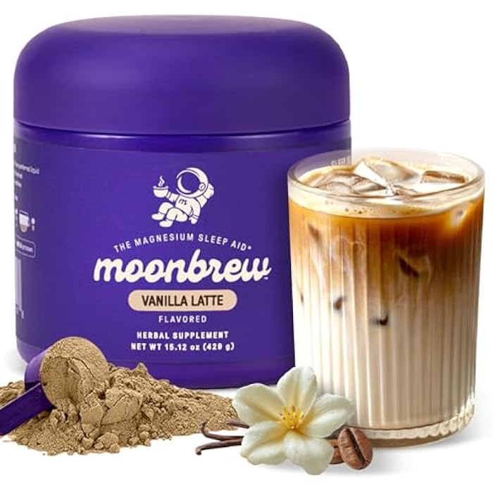 MoonBrew Magnesium Sleep Aid Drink Mix, Vanilla Latte – Melatonin-Free Nighttime Ritual for Relaxation & Deep Rest – Caffeine-Free Sleepy Latte with L-Theanine & Zinc – 25 Servings - Image 1