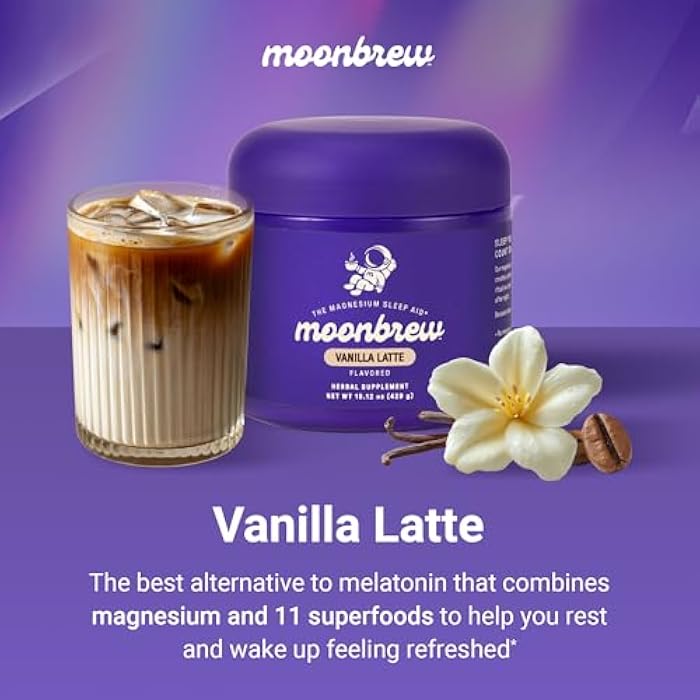 MoonBrew Magnesium Sleep Aid Drink Mix, Vanilla Latte – Melatonin-Free Nighttime Ritual for Relaxation & Deep Rest – Caffeine-Free Sleepy Latte with L-Theanine & Zinc – 25 Servings - Image 3