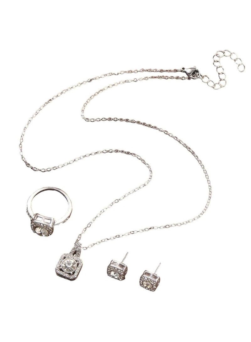 Huitich Sparkling Jewelry Set with Stud Earrings, Ring, and Pendant Necklace  - Image 1