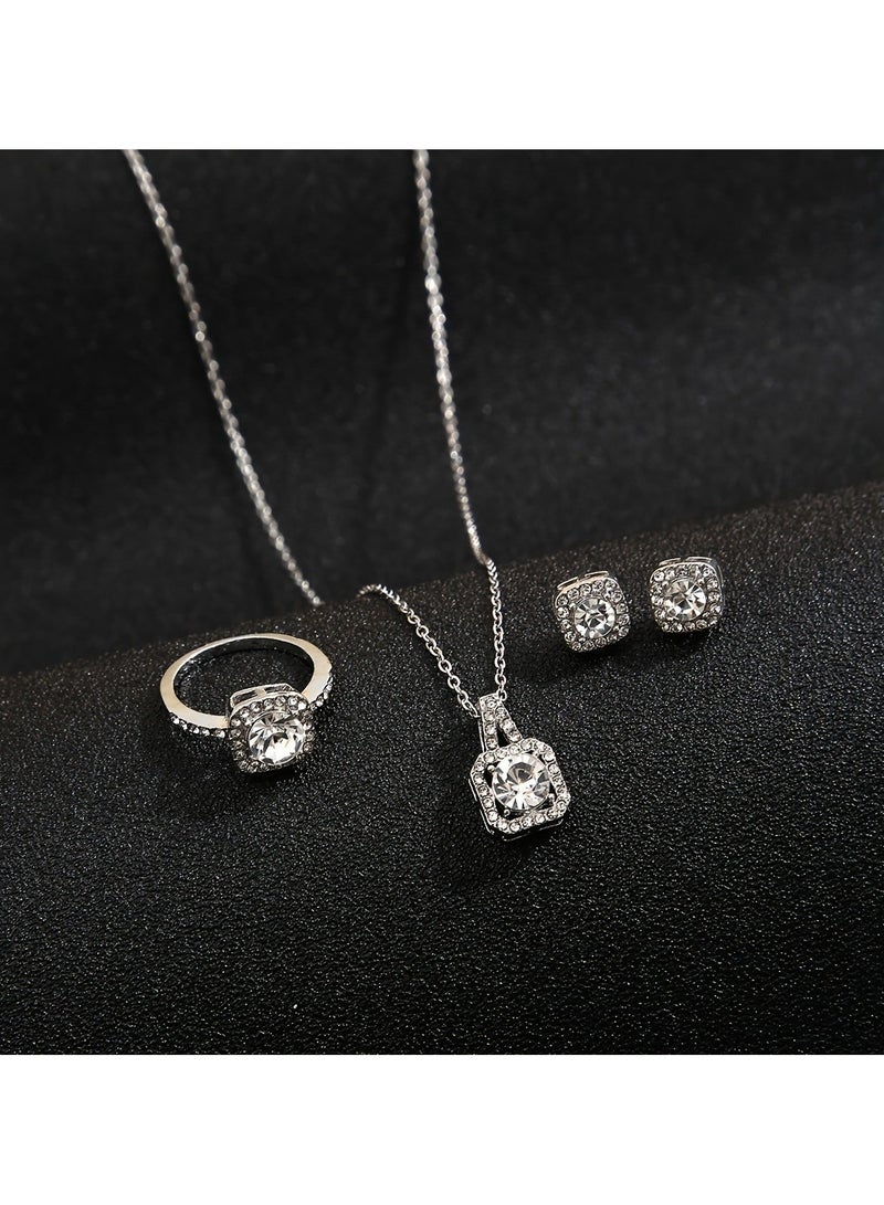 Huitich Sparkling Jewelry Set with Stud Earrings, Ring, and Pendant Necklace  - Image 4