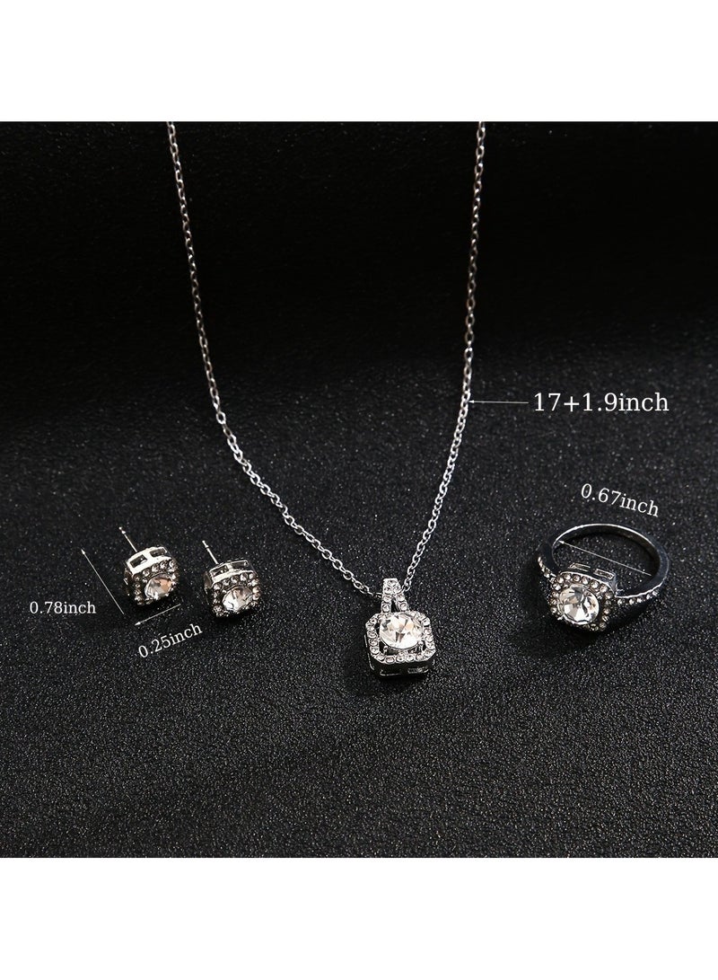 Huitich Sparkling Jewelry Set with Stud Earrings, Ring, and Pendant Necklace  - Image 5