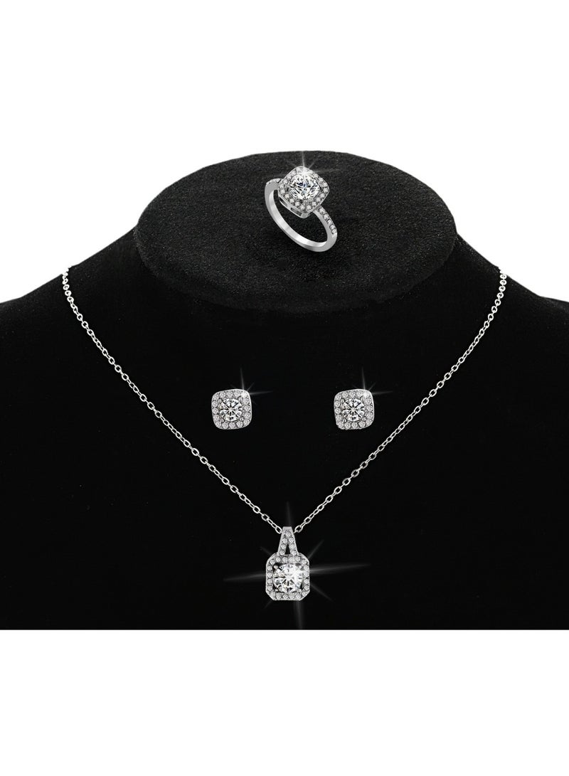 Huitich Sparkling Jewelry Set with Stud Earrings, Ring, and Pendant Necklace  - Image 4